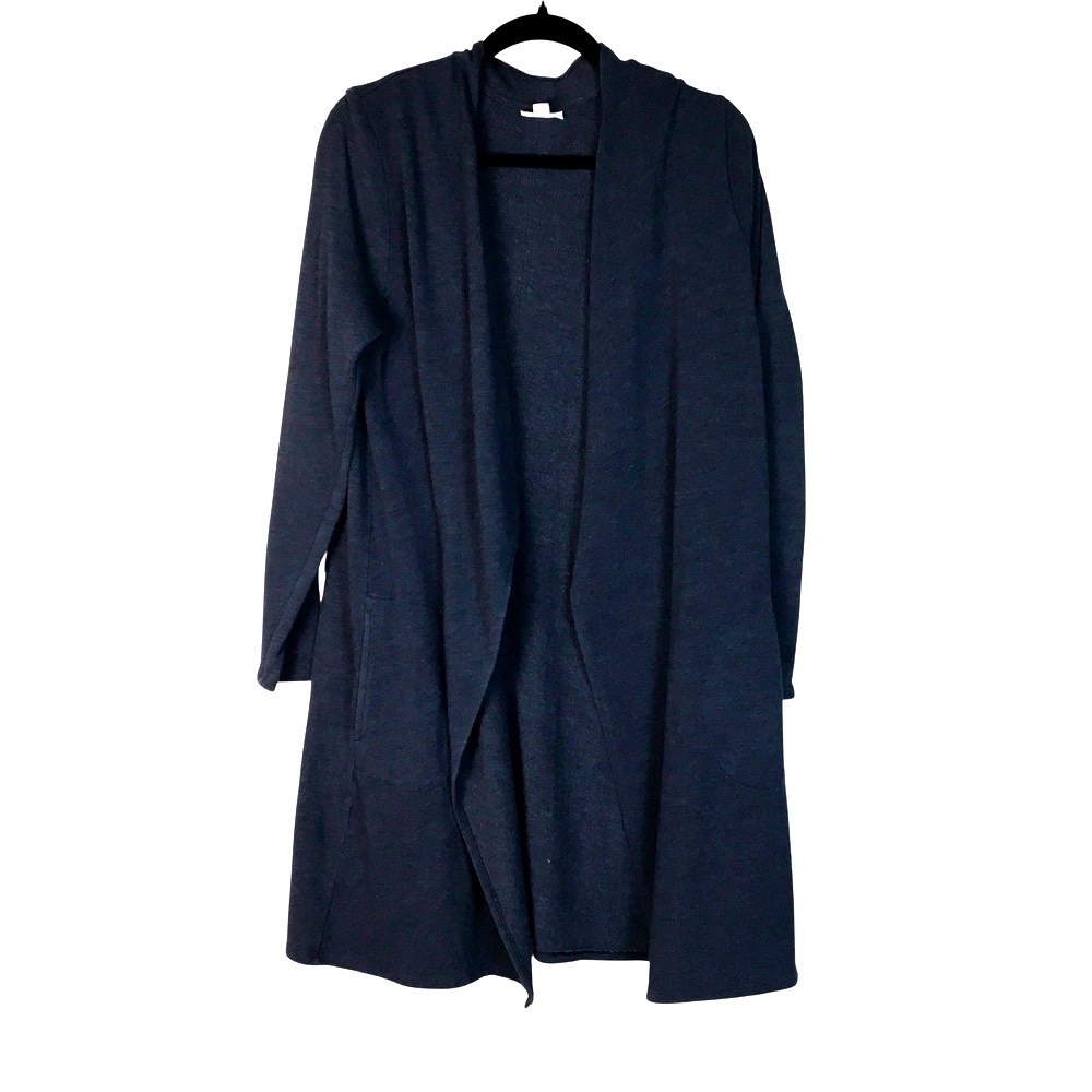 Pure‎ Jill Open Front Long Cardigan Jacket M Tall Navy Blue Knit